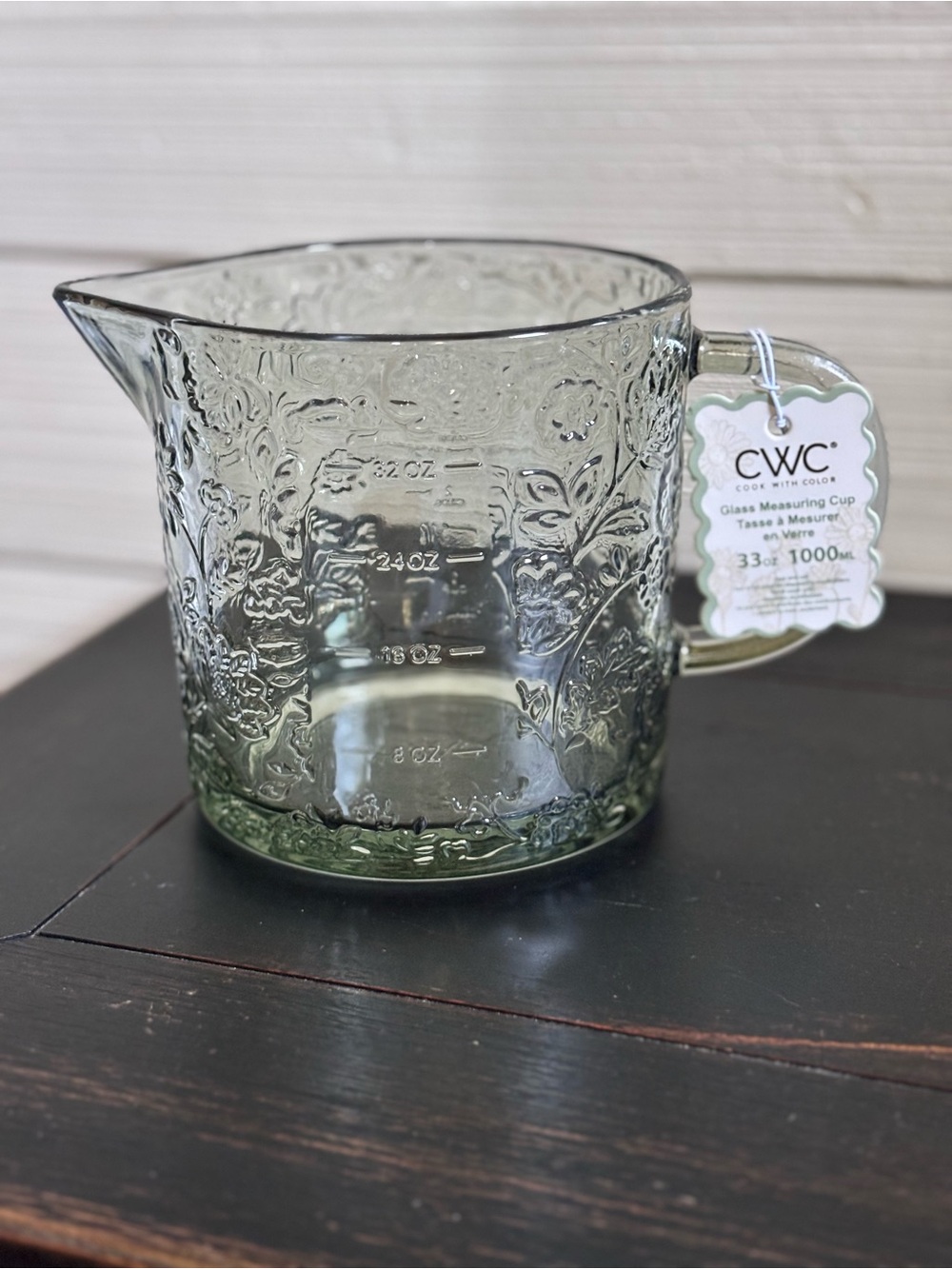 CWC Cook With Color Glass Measuring Cup 33oz ~ 4 Cups GREEN Floral NEW